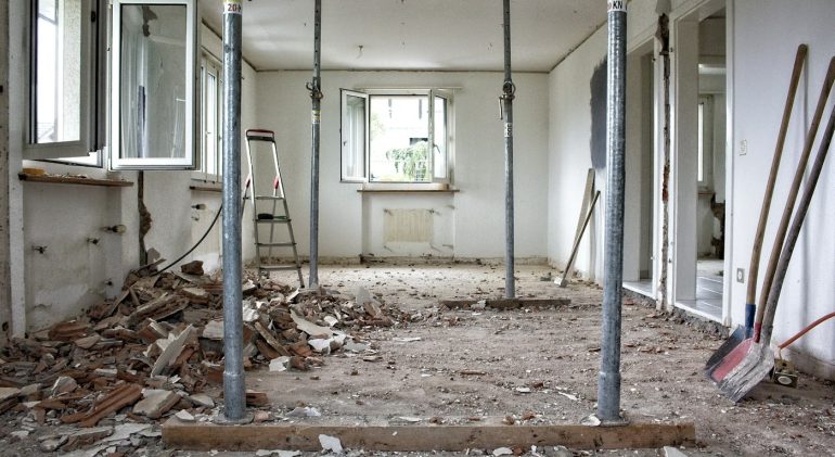Room under renovation with support props